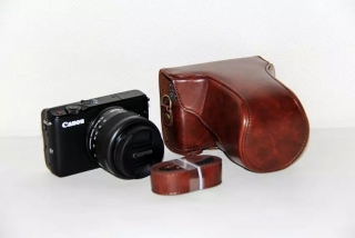 Kožené pouzdro pro CANON EOS M10 tmavě hnědé
