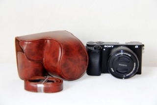 Kožené pouzdro pro SONY ALPHA A6000 / A6300 / A6400 tmavě hnědé