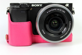 Kožené pouzdro pro SONY ALPHA A6000 / A6300 růžové