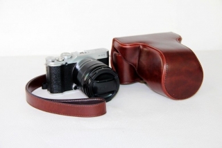 Kožené pouzdro pro FUJIFILM X-A2 tmavě hnědé