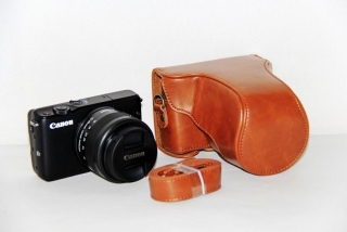 Kožené pouzdro pro Canon M100 světle hnědé