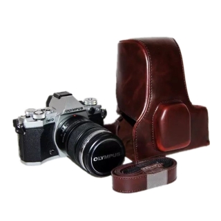 Kožené pouzdro pro Olympus OM - D E-M5 Mark II tmavě hnědé velké