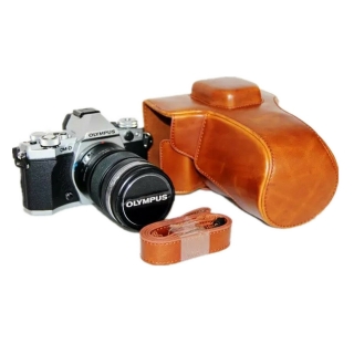 Kožené pouzdro pro Olympus OM - D E-M5 Mark II světle hnědé velké