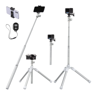 Stativ a selfie tyč v jednom K&F Concept E224A3+BH-18 stříbrný