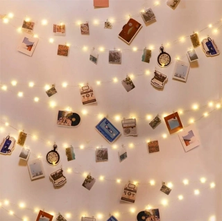 LED šňůra se svítícími kolíčky místo foto rámečků, délka 2 metry