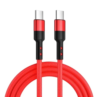 Opletený kabel Caruba USB-C na USB-C 60W, 30 cm, červený