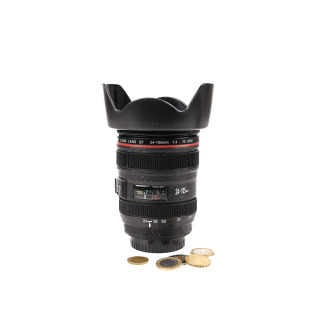 Kasička ve tvaru objektivu Canon 24-105 L